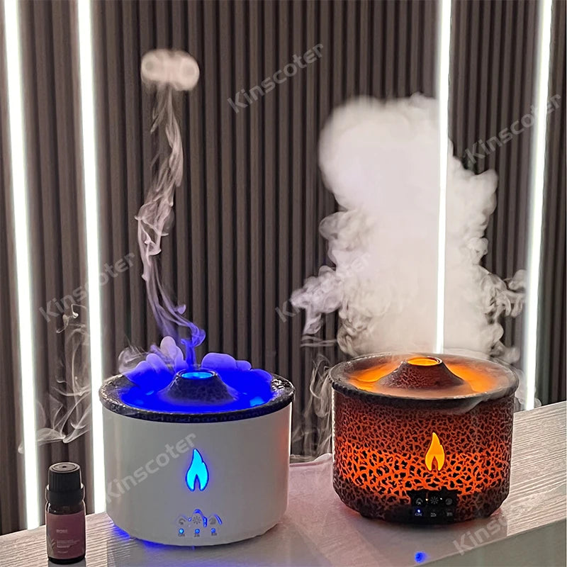 Volcano Flame Aroma Diffuser Jellyfish Smoke Ring Air Humidifier 360Ml Aromatherapy Essential Oil Diffuser Cool Gift